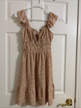 Popular 21 Floral Smocked Ruffle Strap Summer Dress - Light Pink
